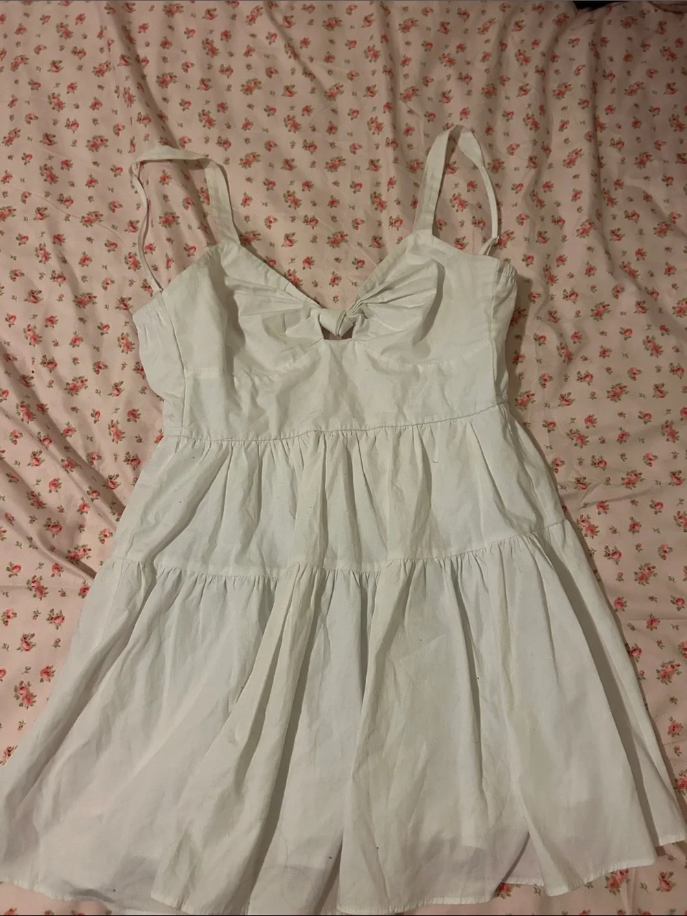 White Tie-Front Tiered Cotton Chemise